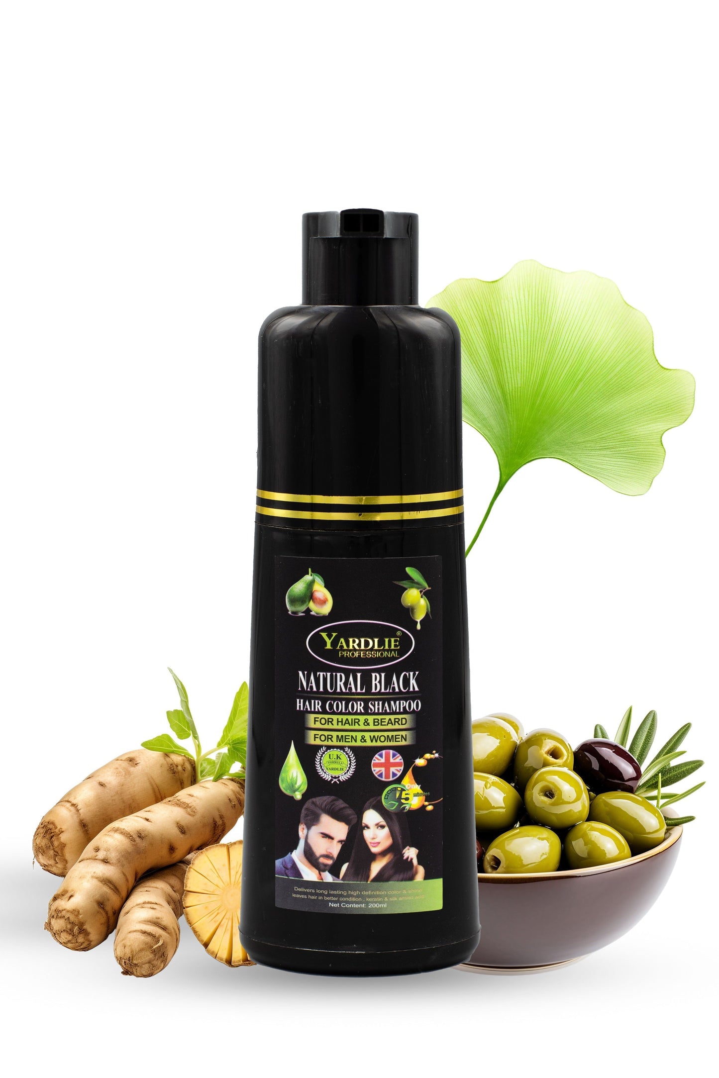 Yardlie Hair Color Shampoo – Natural Black | UK-Based 5-in-1 Grey-Cover | 200 ml